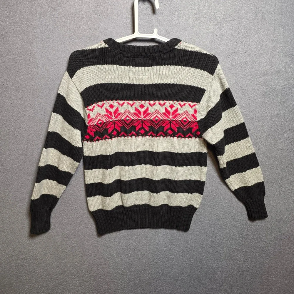 Old Navy Kids Boys Small Gray Black Striped Fair Isle Cotton Knit Sweater